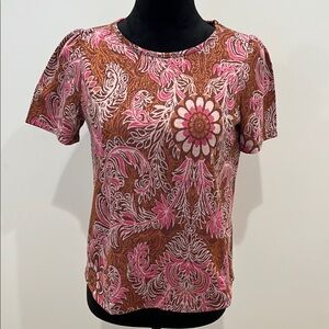 Anthropologie Floral Paisley Women's Top - Pink and Brown